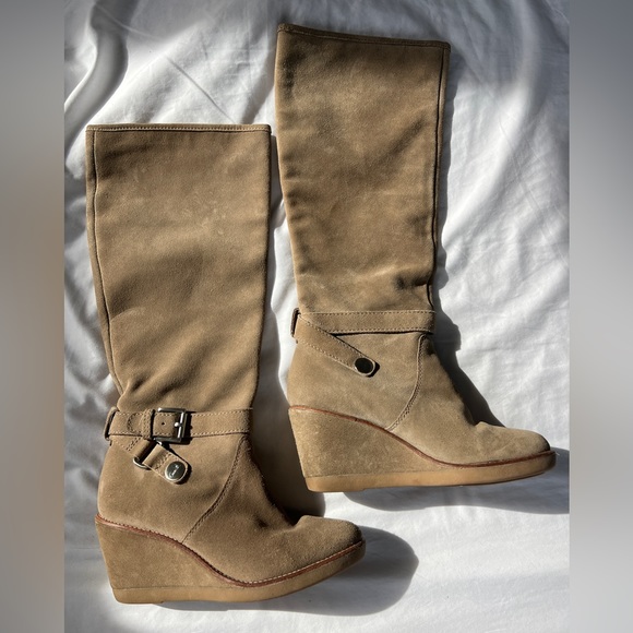 Coach Shoes - Coach Candid Suede Knee High Wedge Boots Sz 7.5